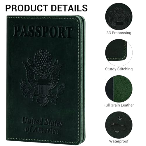 BIAOTIE Premium Leather Passport Holder Covers, Rfid Travel Wallet Passport Document Holder, Travel Essentials Wallet Cover Case for Men and Women (Green) - color: Green