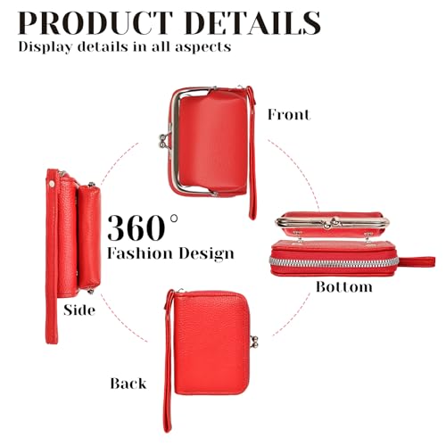 Women's Wristlet Wallet, Card Holder & Coin Purse, Small Change Purse | Small change purse for coins, small coin purse for women, wrist wallets for women, coin pouch, zip no kiss lock coin purses - color: Red