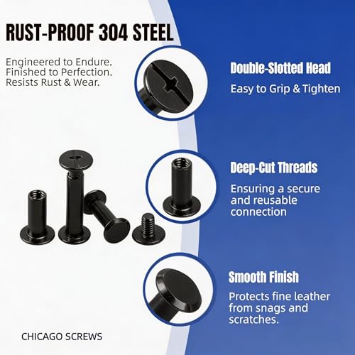 115 Sets Black Chicago Screws Kit for Leather Crafts, Screw Rivets - color: Black