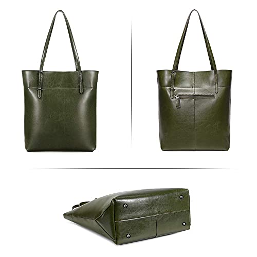 Kattee Vintage Genuine Leather Tote Shoulder Handbag for Woman - color: Green
