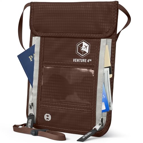 VENTURE 4TH Travel Neck Wallet, RFID Blocking Passport Holder - Brown - color: Brown