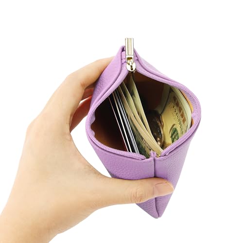 Chelmon PU Leather Coin Purse Pouch Change Holder Small With Zipper for Men Women 2 PCS Set (Black&Purple) - color: Black&Purple
