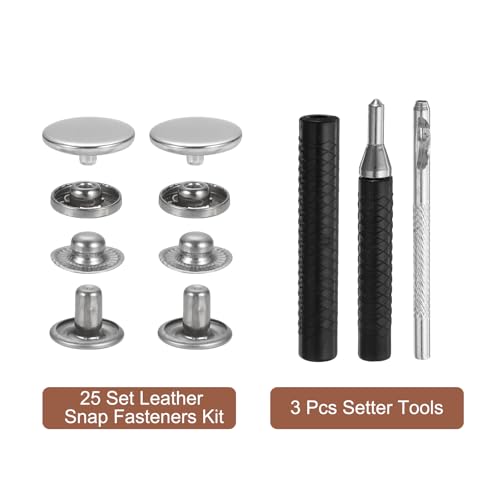 HARFINGTON 25 Set Leather Snap Fasteners Kit 15mm Metal Snap Button Press Studs Leather Rivets Snaps with 3 Setter Tools for Clothes Jackets Jeans Wears Bags, White - color: White, size: 15mm