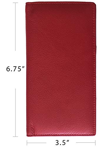 RFID Leather Checkbook Cover With Credit Card Slots and Pen Holder - color: Red