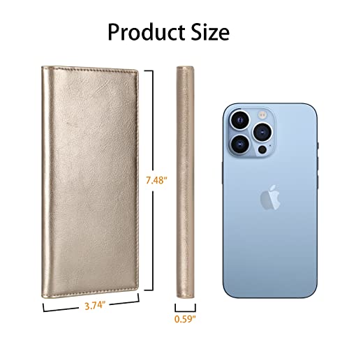 Ultra Slim Thin Leather Women Wallet RFID Blocking Credit Card Holder Bifold Long Ladies Billfold - color: 1-waxed Champion Gold