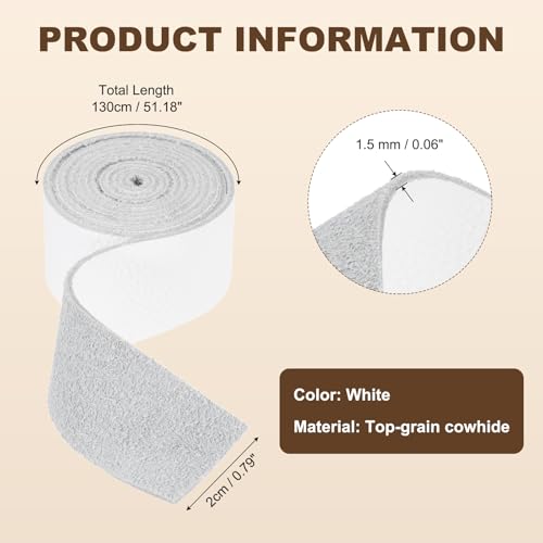 MECCANIXITY Leather Craft Belt Blanks, 20mm(0.8") Wide x 51" Top Grain Strip 3-4oz 1.5mm Thick Leather Strips for DIY Belt Making Craft Making Tool Processing, White - color: White