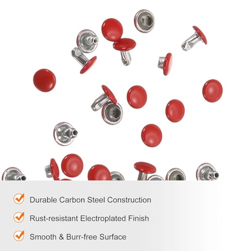 HARFINGTON 100 Sets Double Cap Leather Rivets, 6x6mm Round Cap Tubular Metal Studs Leather Crafting Rivets for Fabric Belt Pet Collar Boot Bag Repair and Decoration, Red - color: Red, size: 6x6mm