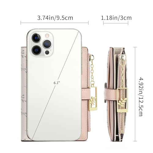 GAEKEAO Small Wallets for Women RFID Blocking Bifold Floral Vegan Leather Wallet Card Holder with Zipper Pocket ID Window - color: A03-Pink