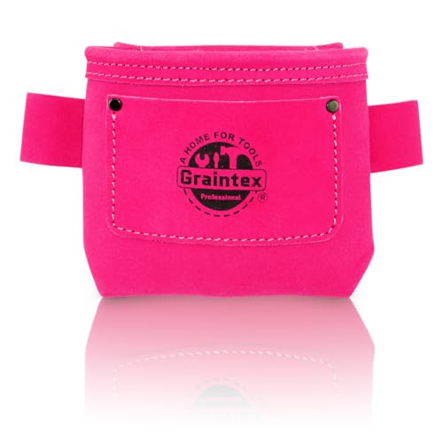 Graintex Nail, Screw Pouch with Clip Suede Leather, Universal Steel Clip for Belt, Riveted for Durability, for Constructors, Electricians, Plumbers, Handyman (Pink) - color: Pink
