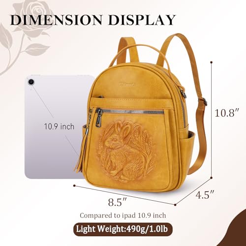 Mini Backpack Purse for Women,Vegan Leather Small Backpack for Daily | Embossed Lightweight Water-Resistance Travel Mini Fashion Daypack Bag,Ladies Casual Backpack Purse Gift Choice for Women - color: Yellow-rabbit