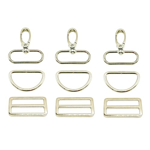 Bag Hardware 1-1/2 inch Swivel Snap Hooks & D Ring Tri-Glide Silde 5 Sets | for Handbag Backpack Crossbody Bag Dog Collar Keychain Lanyard Strap Craft Making Metal Buckles Gold Goyunwell - color: Gold, size: 1-1/2 inch