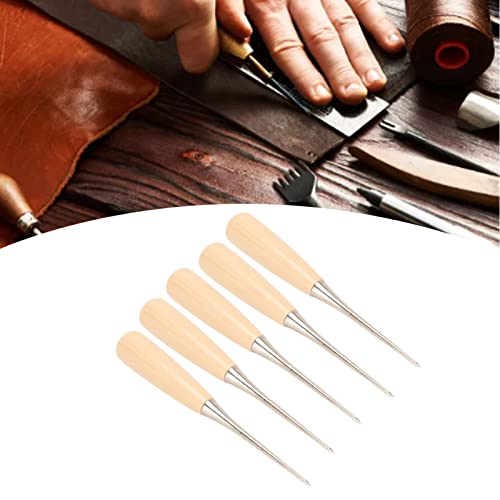 Wooden Handle Awl, Stainless Steel Hole Punch Tool, Comfortable DIY Sewing Drillable Craft, with Case Guard for Leather Canvas Shoes