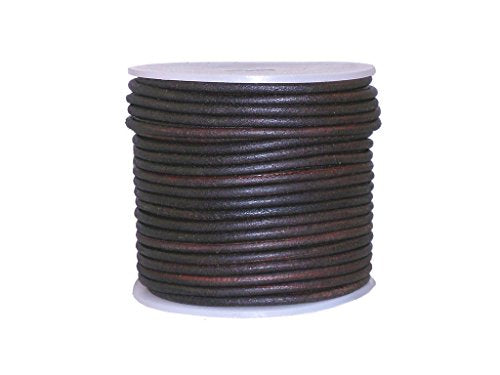 3mm Genuine Round Leather Cord Dark Brown Distressed | Rustic Versatile for Jewelry Making Crafts, Necklaces, Bracelets, Macrame | 20 Meters Spool (21.87 Yards)