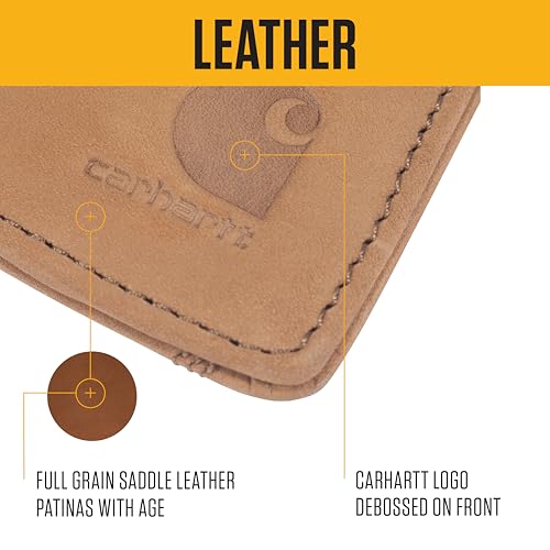 Carhartt Men’s Full Grain Saddle Leather Wallets, RFID Blocking Bifold, Trifold, and Front Pocket Options, Gifts for Men - color: Black (Front Pocket)