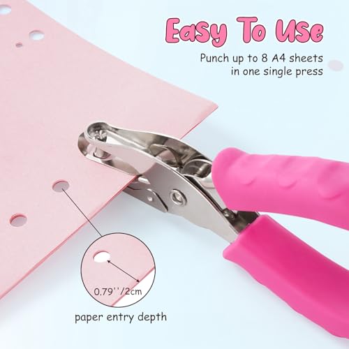 Single Hole Punch Set, 2 Pcs 1/4&1/8 Inch Hole Puncher Single with Soft Grip Handle, One Punch with Scrap Container, 8 Sheets Capacity, Fun Punch for Paper Crafts, Scrapbooks, Tags, Tickets