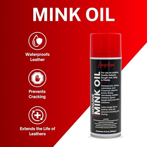 Angelus Genuine Professional Mink Oil Conditioner Spray, 5.5 oz - Premium Leather Conditioner, Waterproofs, Softens, Extends Life of Leather Shoes, Boots, Gloves, Saddles - for Suede, Nubuck, Vinyl