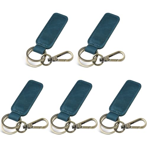 Jack&Chris Genuine Leather Car Keychain, Universal Key Fob Keychain, Leather Key Chain Holder for Men and Women, JC306 - color: Blue*5