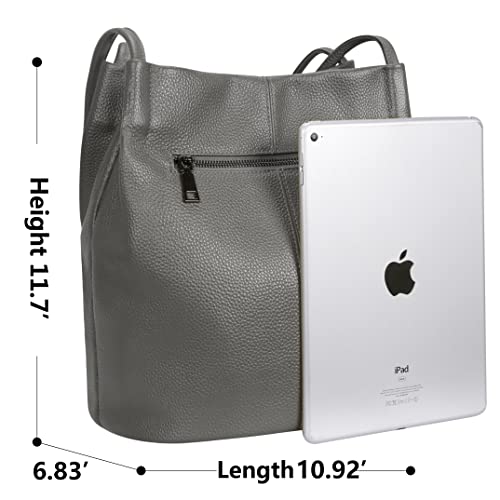 Iswee Soft Leather Tote Bucket Bag Hobo Shoulder Purse and Handbags Women | Large Size Roomy Pocketbooks Ladies Bag Everyday Bag Casual Work Travel Designer Hand Bag - color: Grey-lichee