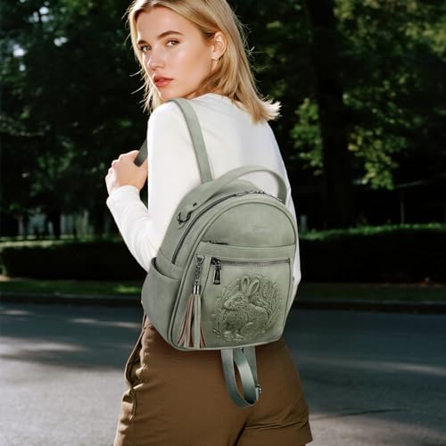 Mini Backpack Purse for Women,Vegan Leather Small Backpack for Daily | Embossed Lightweight Water-Resistance Travel Mini Fashion Daypack Bag,Ladies Casual Backpack Purse Gift Choice for Women - color: Green-rabbit