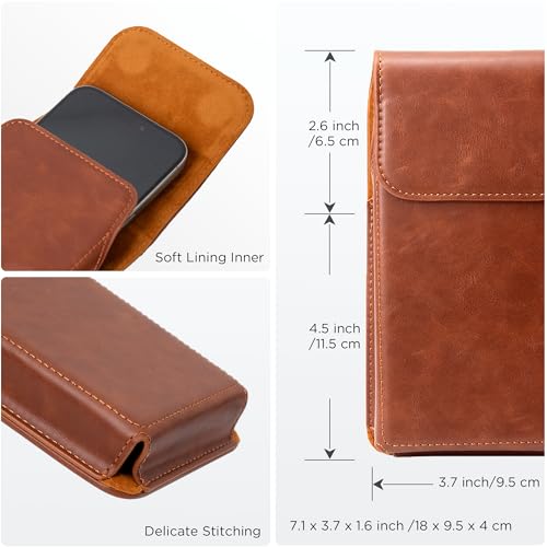 Holster for iPhone 17 Pro Max 16 Pro Max 15 Pro Max 14 Pro Max 13 Pro Max Air 16 Plus 15 Plus 14 Plus, Premium Leather Pouch with Belt Clip Phone Holster Belt Case, Brown -L - color: Brown, size: Large