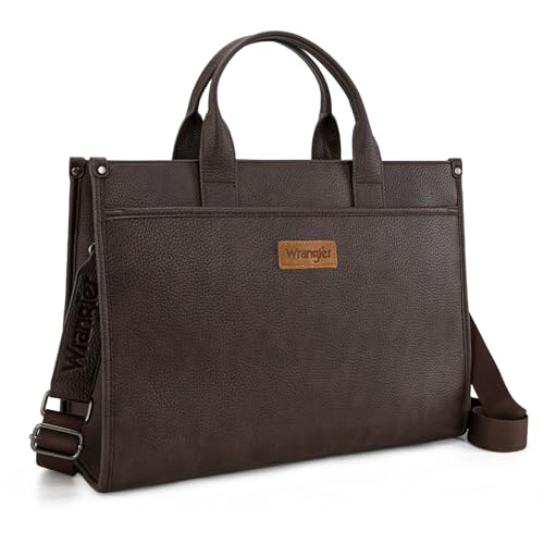 Wrangler Laptop Bag for Women 15.6 Inch Vintage Work Tote Bag for Business Briefcase Handbag with Adjustable Shoulder Strap - color: Coffee