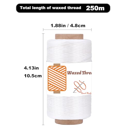 Qmnnma Waxed Thread for Leather 284Yards,150D Leather Thread-Original White - color: Original white