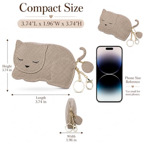 Crab Coin Purse Keychain Bag - Cat Change Pouch Small Cute Wallet Charms - color: C-grey