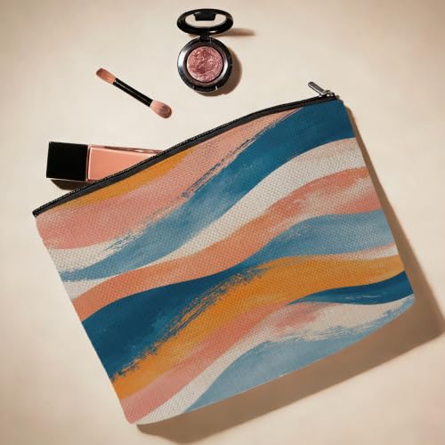 Boho Makeup Bag，Bohemian Makup Pouch Cosmetic Bags for Women Girl Birthday - color: Colorful Abstract Wave 974
