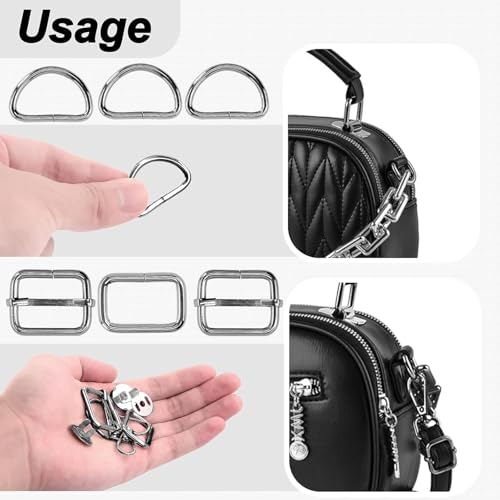 Metal Belt Buckle Hardware Set, 36 Pieces, 1-1/2 Inch, D-Rings and Slide Buckles, Rectangle Ring - color: Mix 4 Colors