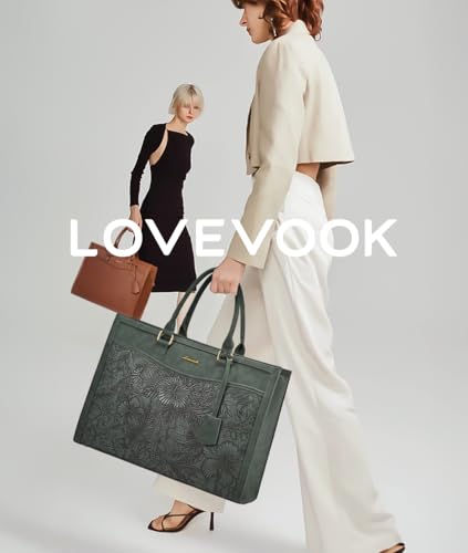 LOVEVOOK Laptop Tote Bag for Women, Large Work Computer Bag with Cup Holder - color: Classic Embossed Green, size: 15.6 Inch