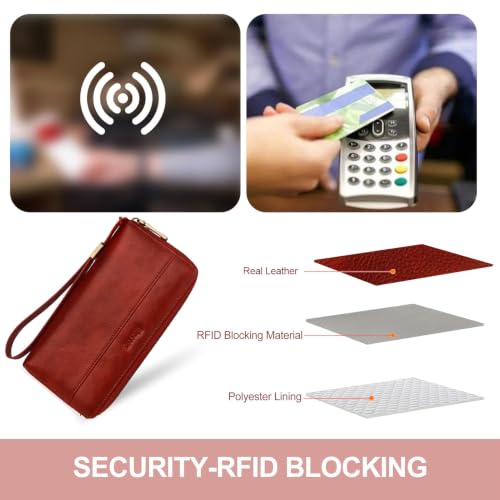 Real Leather Wristlet Wallet Women With RFID Blocking(red) - color: a8-red
