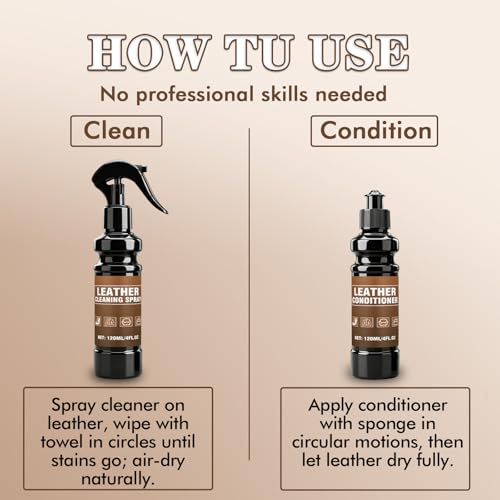 4-Piece Leather Cleaner & Conditioner Kit, 4oz Each | For purses, car seats, leather boots & small leather goods, fades surface stains & minor scuffs, kit with cloth & sponge