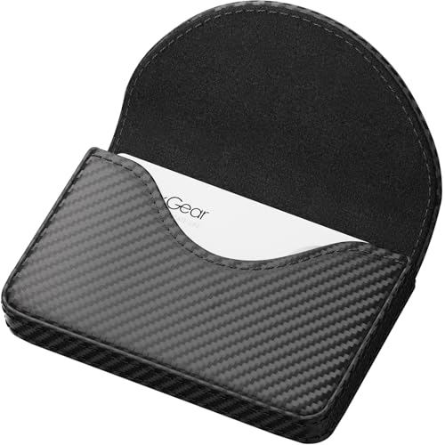 MaxGear Business Card Holder, PU Leather Business Card Case, Black Carbon | Pocket Name Card Holder Wallet for Purse, Portable Business Card Carrier with Magnetic Closure, Slim Stylish Men Women Gift - color: Black Carbon