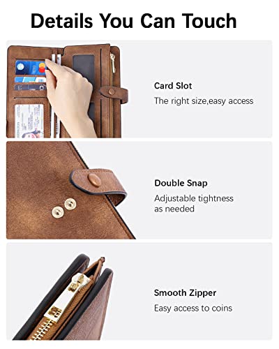 BOSTANTEN Womens Leather Wallet RFID Large Capacity Credit Card Holder | 4 ID Windows, 16 Card Slots, Zipper Coin Pocket, Clutch Wallet, Long Bifold, Ladies Gifts, Grey Brown - color: B-Vegan Brown