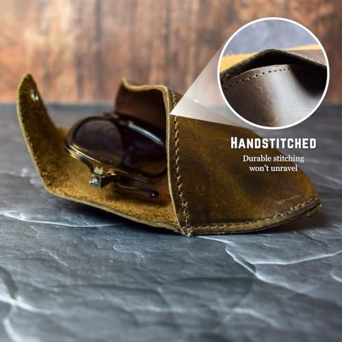 Soft Leather Eyeglasses Case – Genuine, Full Grain Leather Glasses Case for Reading Glasses or Sunglasses - style: Chocolate Brown