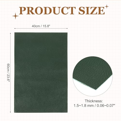 MECCANIXITY Thick Full Grain Leather Sheet, 23.6 x 15.8 Inch Natural Cow Leather 1.5-1.8 mm Fabric Pieces for DIY Craft Furniture Office Belts Notebook Covers,Dark Green - color: Dark Green, size: 23.6 x 15.8 Inch