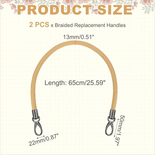 MECCANIXITY Braided Purse Strap, PU Leather Purse Strap Handle Replacement for Handbag Tote Underarm Bag Making - color: Apricot
