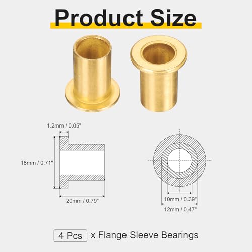 uxcell 4Pcs Flange Sleeve Bearings, 10mm Bore x 12mm OD x 20mm Length, Self-Lubricating Sintered Bronze Bushings - size: 10x12x20mm