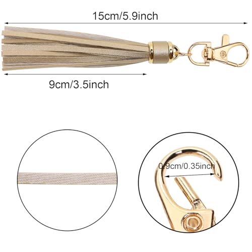 Penta Angel 2Pcs 5.9'' Large PU Leather Tassel with Lobster Swivel Keychain Pendant for Handbag Backpack Jewelry Making (Gold) - color: Gold