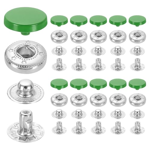 uxcell 20 Set Snap Fasteners, 12mm #633 Zinc Alloy Press Studs Buttons Popper Stud Cap for Clothing Jeans Jackets Leather Sewing Repairing, Grass Green - color: Grass Green, size: 12mm