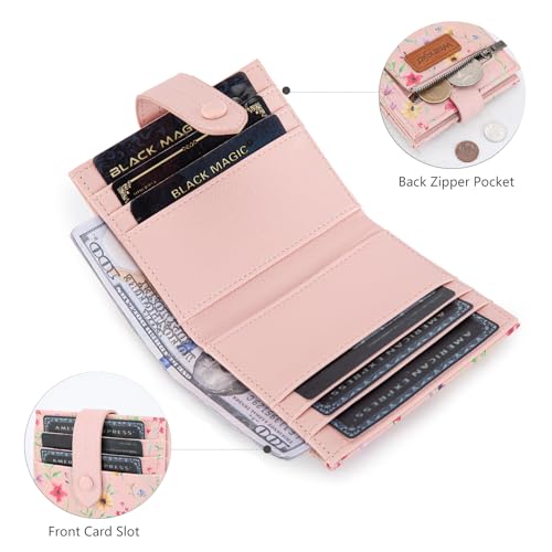 Montana West X Wrangler Small Wallets for Women Ladies Girls RFID Minimalist Card Holder Billfold Thin Cash Wallet with Zipper Coin Pocket WG216-W065LPK - color: Fantasy of Flower Dreams