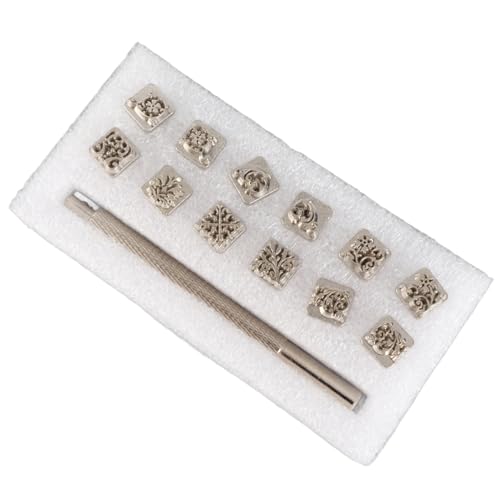 12PCS Leather Stamping Tools, 12 Patterns Zinc Alloy Leather Craft Stamps Punch Set Tool, Flower Design Leather Stamper for Leather Craft DIY Jewelry Marking