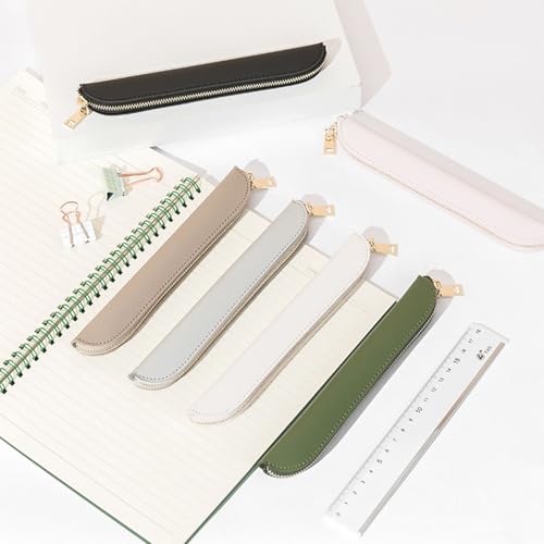 Slim Pencil Case Skinny Pen Case Pen Pouch (FL Gray) | Smooth gold zipper; wipe-clean faux leather; fits a few gel writers and a stylus; slips into planners backpacks and totes - color: Gray