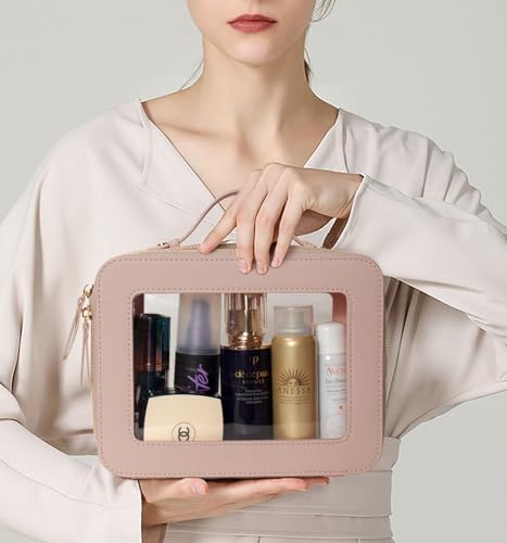 Clear Makeup Bags - TSA Approved Toiletry Bags with Zipper, Makeup Organizer for Carry-on Travel Essentials, Cosmetic Bags for Women & Men (Large Nude) - color: Nude, style: Large