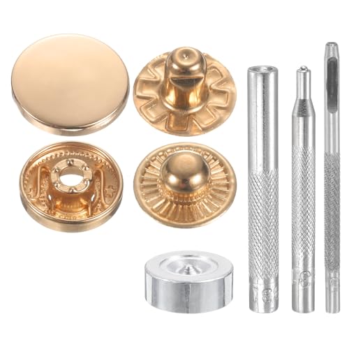 HARFINGTON 24Set Leather Snaps Fasteners Kit 20mm Dia Brass Press-Stud Cap Button 2.76" Length Metal Snap Buttons with 4 Install Tools for Coat Bag Leather Marine Boat Canvas, Gold - color: Gold, size: 20mm