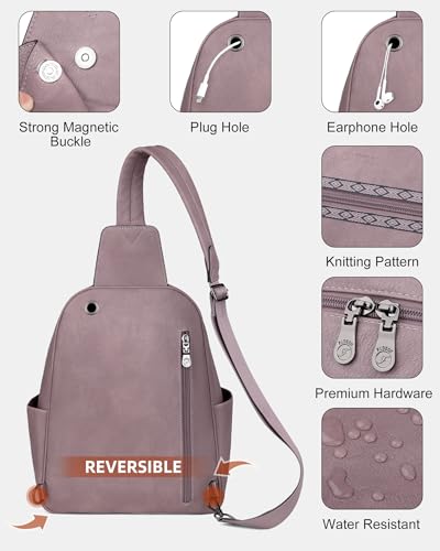 Large Sling Bag for Women, Designer 10L Leather Crossbody Purse | Anti Theft Sling Backpack, RFID Fanny Packs for Travel, Ideal for Vacation Walking Daily Errands - color: Purple Retro Style