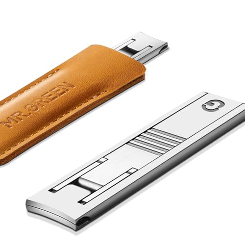MR.GREEN Ultra Thin Nail Clippers German Precision Manufacturing Technology Nail Cutters with Cow Leather Cover Superior Texture (Light Grey) - color: Light Brown