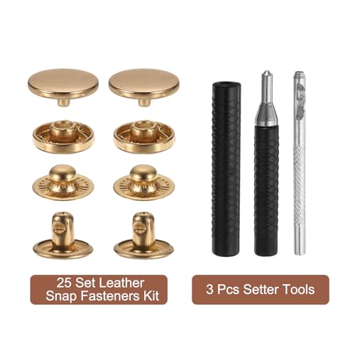 HARFINGTON 25 Set Leather Snap Fasteners Kit 15mm Metal Snap Button Press Studs Leather Rivets Snaps with 3 Setter Tools for Clothes Jackets Jeans Wears Bags, Gold - color: Gold, size: 15mm