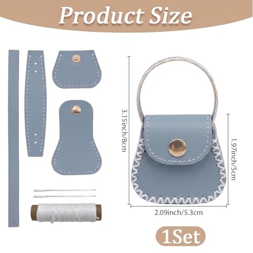 CALFOVERA Cowhide DIY Handbag Mini Coin Bag Sewing Set for Women Guneine Leather Purse Making Kit Handmade Small Purse Crochet Knitting Supplies for Birthday Bridal Wedding Gift(Blue) - color: blue