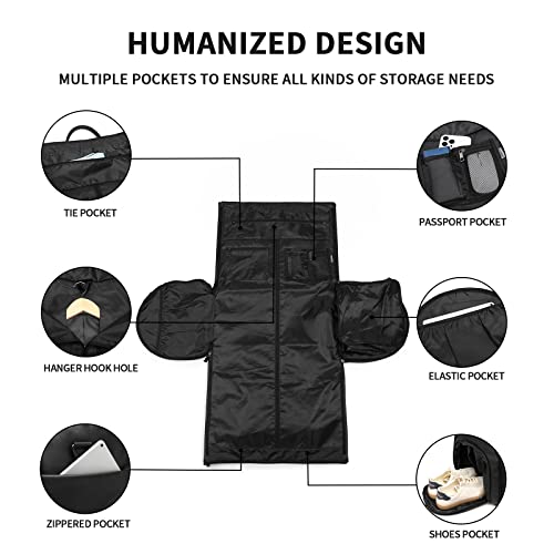 seyfocnia Convertible Travel Garment Bag,Carry on Garment Duffel Bag for Men Women - 2 in 1 Hanging Suitcase Suit Business Travel Bag - color: B1-Black